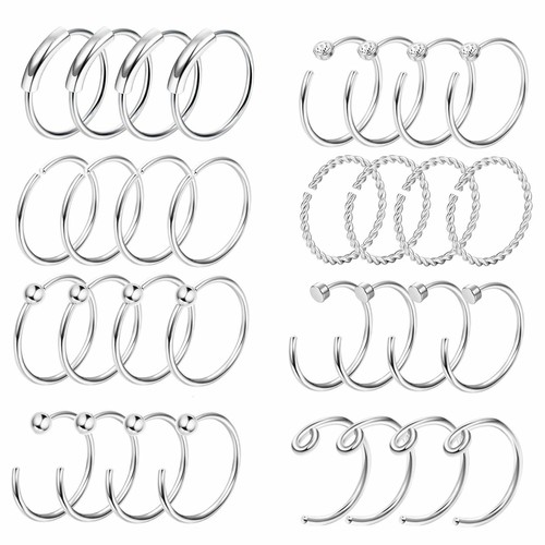 32PCS 20G Nose Hoop Ring C-Shaped Nose Stud Stainless Steel Piercing Jewelry Set - Picture 4 of 11
