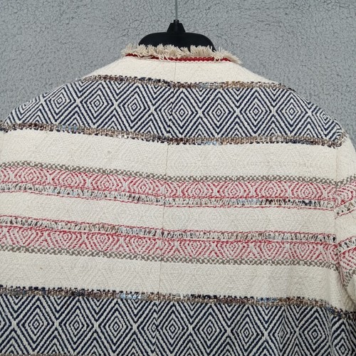 Zara Jacket Womens Medium White Red Blue Geometric Aztec BoHo Reverse Dye Woven - Picture 6 of 10