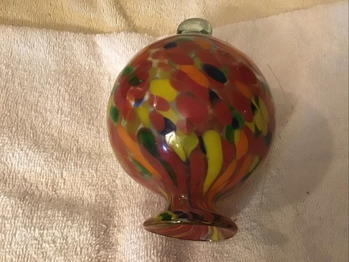 Art Glass Ball Table Top Ornament Orb Hand Blown Orange Blue Yellow Murano Gift - Picture 8 of 10
