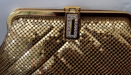 vintage Whiting & Davis art nouveau signed gold mesh clutch/ purse chain strap - Picture 5 of 6