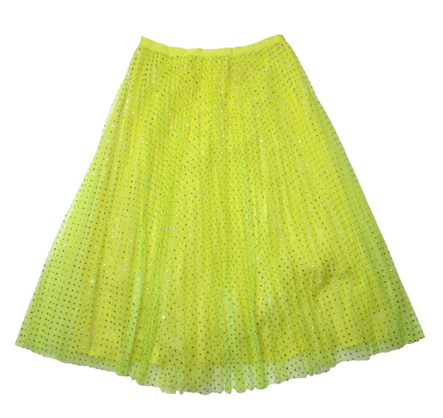 NWT J.Crew Tulle A-line Midi in Lemon Blue Metallic Glitter Dot Pleated Skirt 8