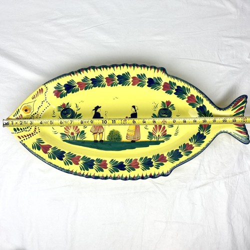 Vintage HB Henriot Quimper France 24.5" Fish Serving Platter Plate Yellow - Picture 9 of 11