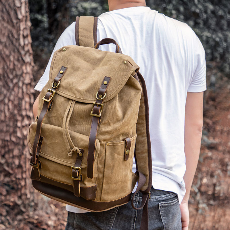 Vintage Waxed Canvas Men Travel Laptop Backpack School Satchel Bag Rucksack