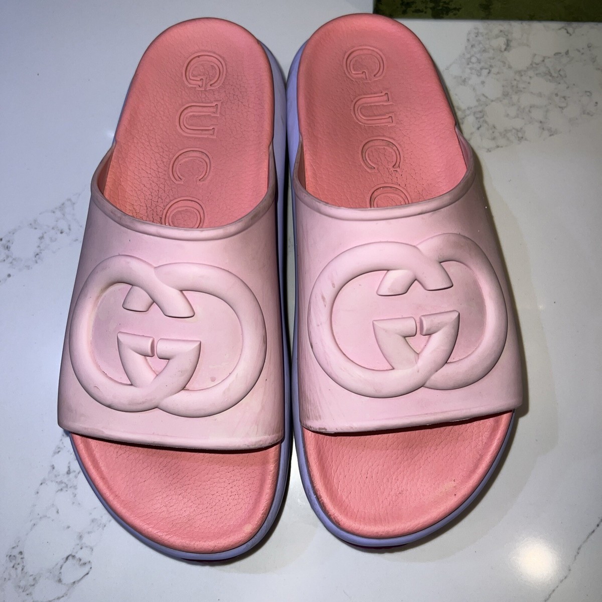 Gucci MIAMI Interlocking G Rubber Punk Pool Sandal Platform 1.5 in