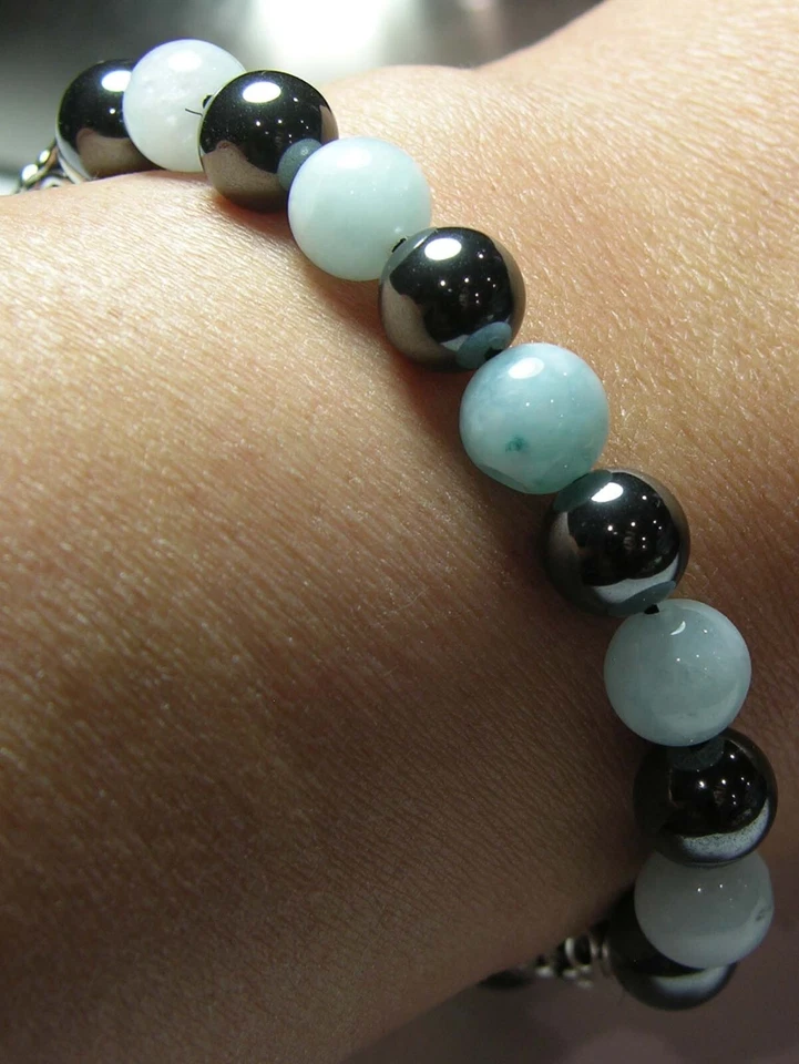 #16 Natural 125.80ct 8mm Cuentas Azul Cuarzo-Magnetita Pulsera Elástica 7.5 pulgadas Foto 2 de 4