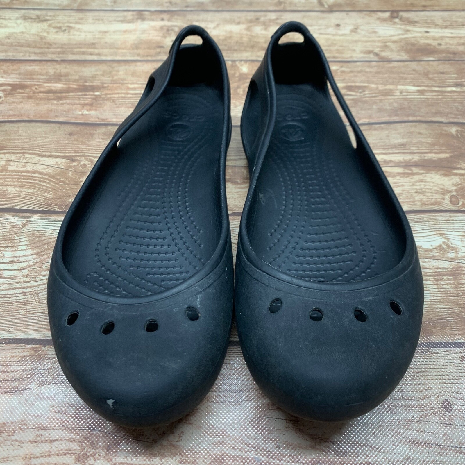 CROCS Kadee Ballet Rubber Flats Black Slip On Slingba… Gem