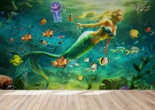 3D Underwater Mermaid Wallpaper Wall Mural Removable Self-adhesive Sticker4800