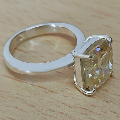 RARE 7.90 Ct Certified Treated Champagne Diamond Ring 925 Silver Prong Setting - Picture 3 of 7