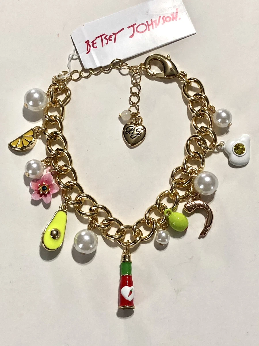 Betsey Johnson Gold Tone Faux Pearl Crystal Tabasco Avocado Olive
