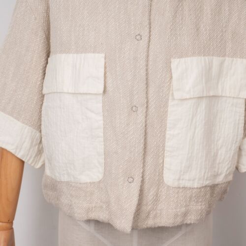 TRANSIT PAR SUCH Women's Lino Cotton Silk Buttons Summer Beige Crop Blazer 3 M/L - Picture 8 of 13
