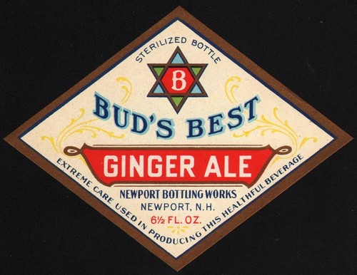 Vintage Soda Pop Flasche Etikett BUDS BEST GINGER ALE Newport NH unbenutzt n-neuwertig + - Bild 2 von 2