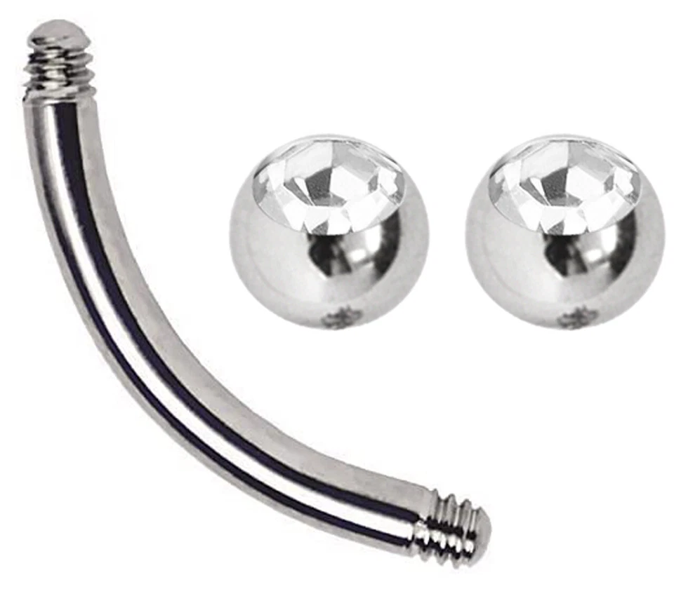 Titan Stomaco Piercing Capezzolo Banana Curvo Barbell 1,6mm Con 4mm Cristallo - Immagine 3 di 4