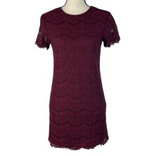 Lulus X-Small Lace Shift Mini Dress Take Me to Brunch Rounded Neck Burgundy