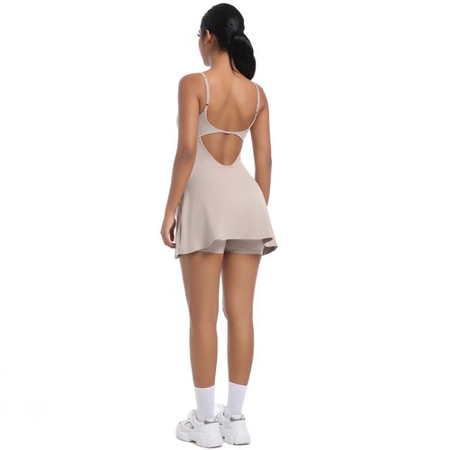Womens Spaghetti Strap Tennis Dress Bulit in Shorts Workout Sexy Slit Golf Dress - Picture 21 of 85