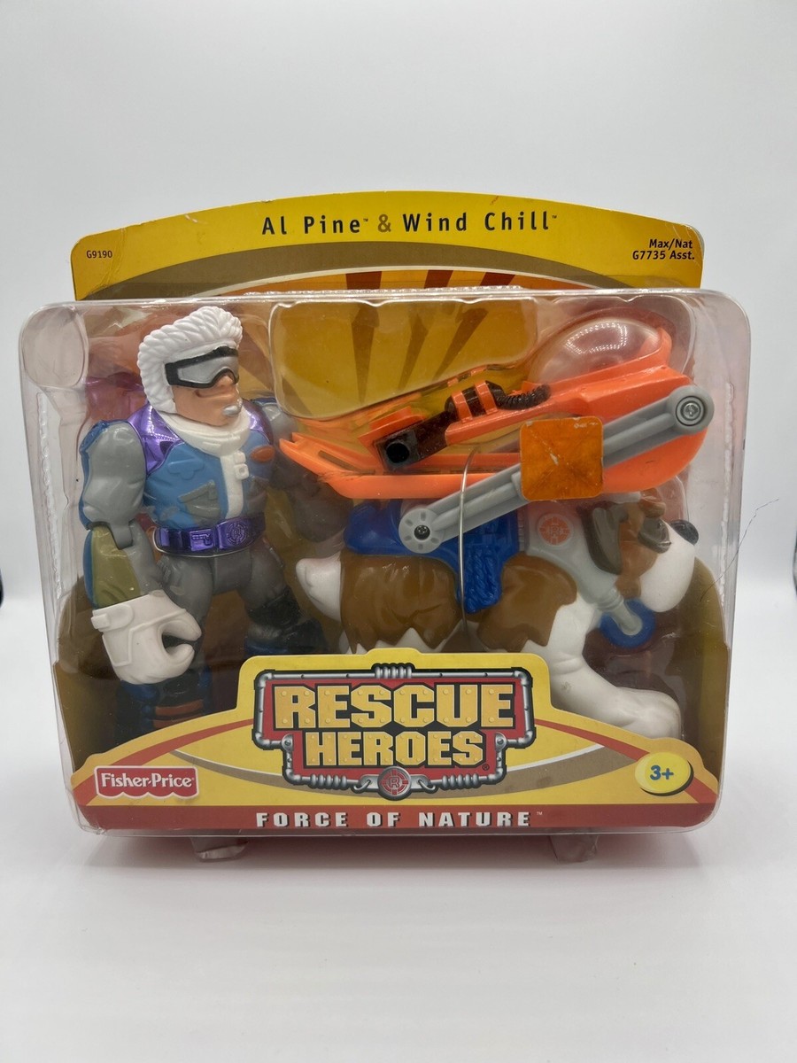 RARE Rescue Heroes Al Pine & Wind Chill Dog With Sled Force Of