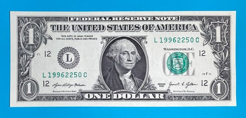1996 February 25 : L 19962250 C $1 One Dollar Bill BIRTHDAY Note *UNC* - Picture 2 of 3