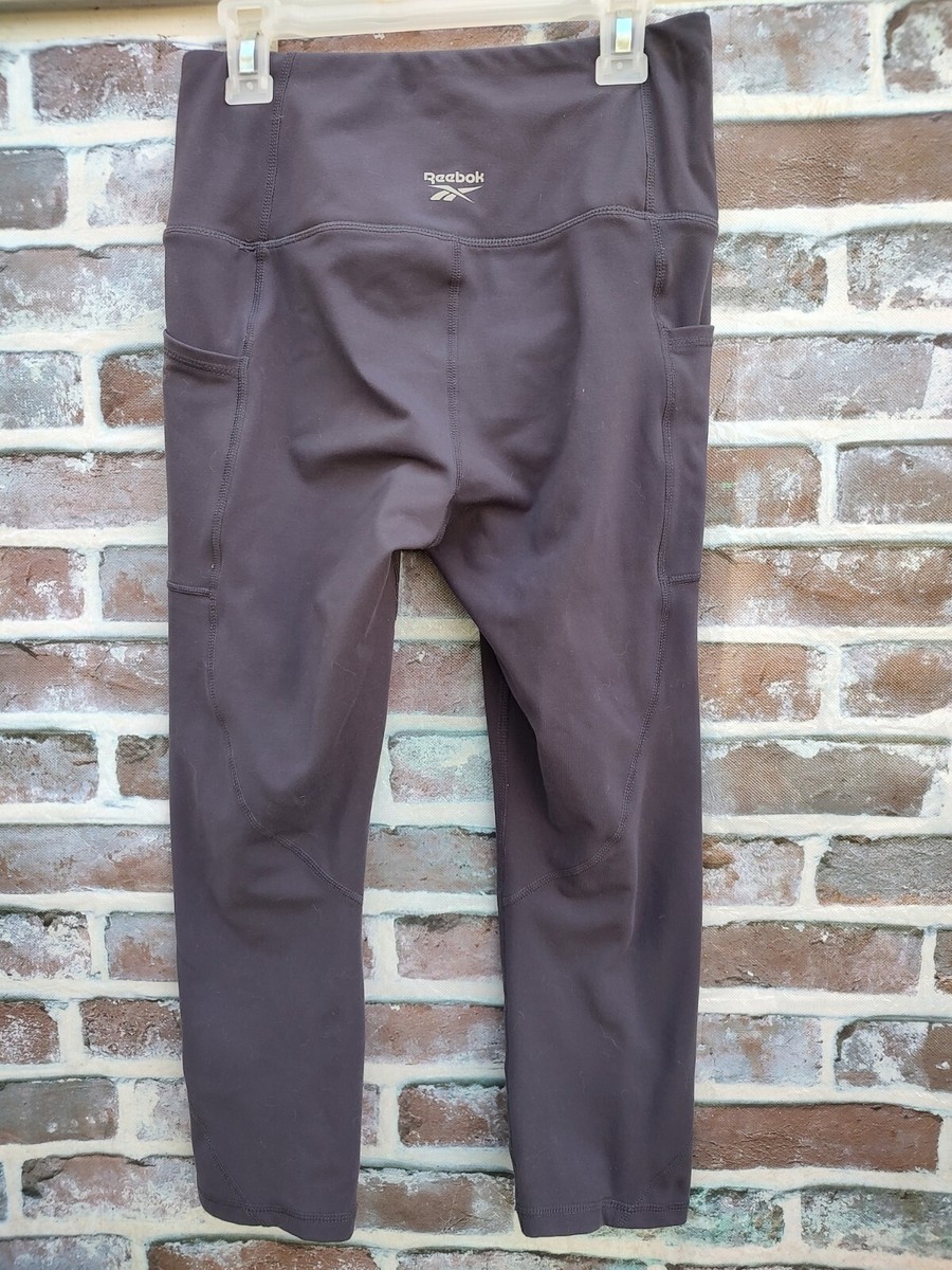 Reebok Precision Skinny Capri Mid Rise Brown Legging Women's SMALL Side  pockets