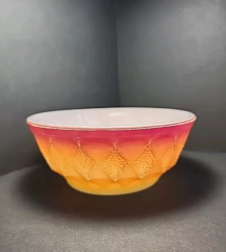 Vtg Fire King Anchor Hocking Kimberly Diamond Cereal Bowl Ombre Orange & Red 