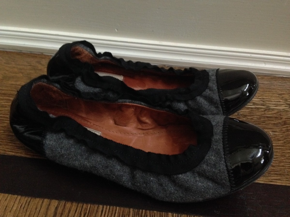 LANVIN Ballet Flat 36 1/2 US 6.5 Womens Gray Wool Black