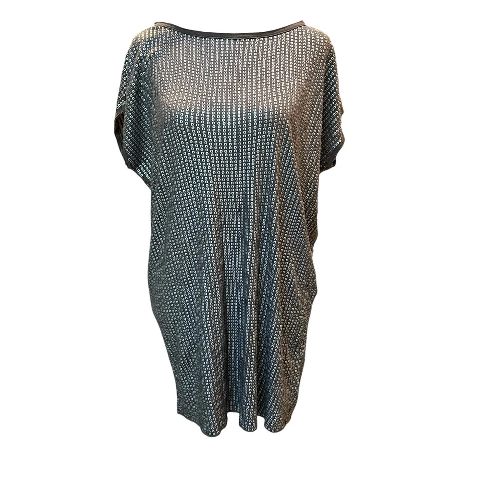 Vince 束腰上衣女式中号灰褐色金属银色亮片短袖垂褶 — 第 4/4 张图片