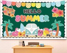 Hello Summer Bulletin Board Decoration Set Border Beach Paper Cutout Tropical