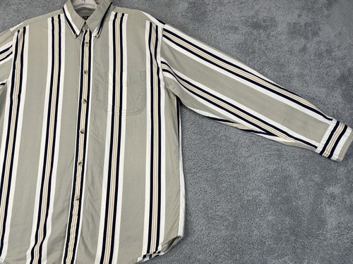 Trader Bay Shirt Mens Medium Gray White Blue Striped Button Up Pocket Casual 90s - Picture 3 of 14