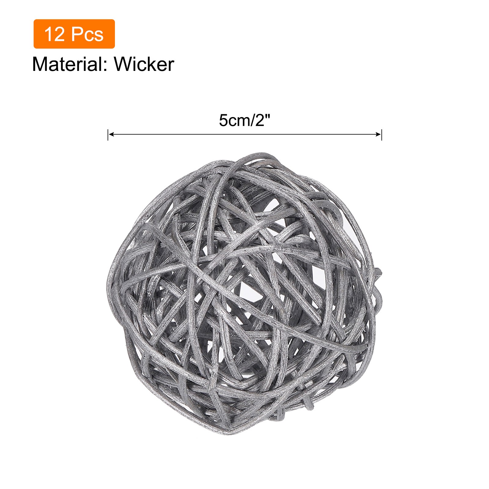 12 Pcs Wicker Rattan Balls 2" for Vase Fillers Party Decorative Silver