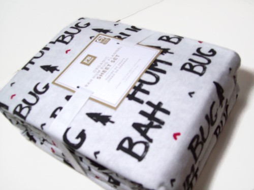 Pottery Barn Teen Bio-Baumwolle Bah Hum Bug Flanell XL Twin Laken Set Neu - Bild 1 von 4