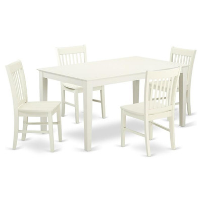 East West Furniture Capri 5-piece Wood Dining Table and Chairs in Linen White