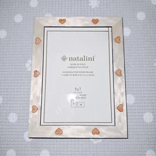 Natalini Wood Marquetry Picture Frame 5 X 7 Handcrafted Glossy Ivory/ Pink Heart