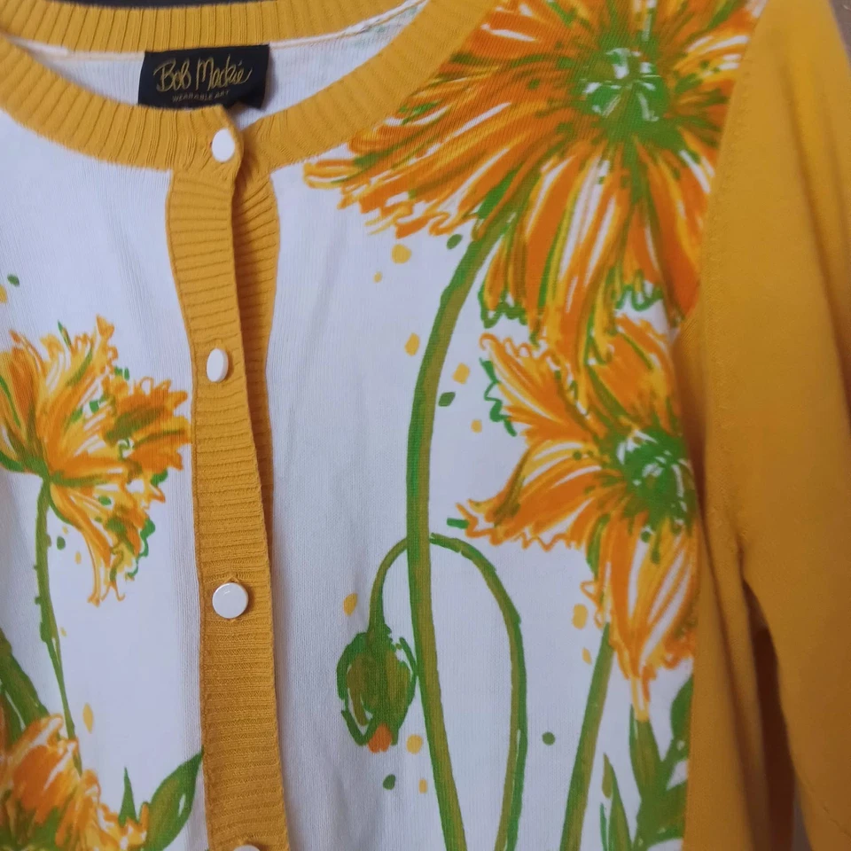 Suéter vintage feminino XL BOB MACKIE arte vestível estampa floral manga 3/4 - Imagem 4 de 4