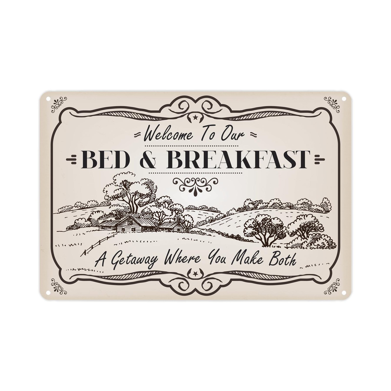 Bed & Breakfast Welcome Wall Sign - Rustic Holiday Home Metal Plaque Decor Gift