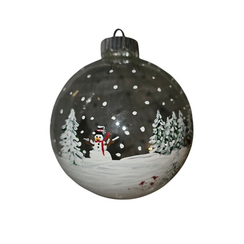 Handbemalter Weihnachtsschmuck Winterszene Schneemann neu OOAK signiert 4" Glas - Bild 3 von 3
