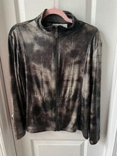 Chicos Travelers Womens Jacket Silver Metallic Simmer Reptile Print Zip Up Sz 1