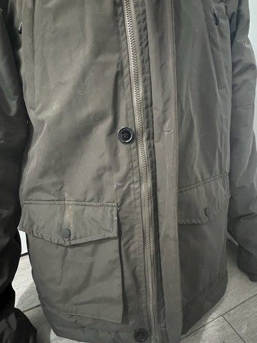 Kam Jeans Parka Jacket Medium Tall Army Green Fur Trim Hooded Zip & Button Front - Picture 5 of 14