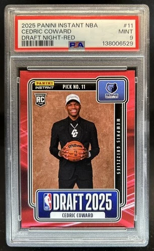 2025 Panini Instant NBA Draft Night Cedric Coward RC Red #/10 #NBADN-11 PSA 9