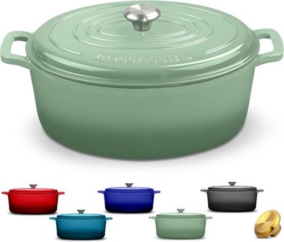 Signature Enameled Cast Iron Oval Dutch Oven | Non-Stick Serving Pot with Tight