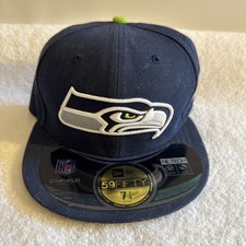 SEATTLE SEAHAWKS NFL NEW ERA 59FIFTY OFFICIAL ON FIELD NAVY BLUE HAT/CAP S 7 1/4