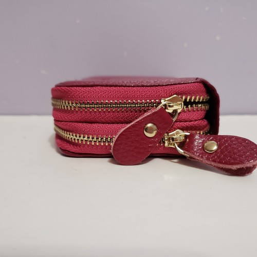 Kinzd Red Leather Double Zip Around Women's Wallet 4"×3" - Picture 5 of 9