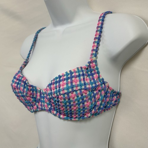 Vintage Hobie S/M Pink Blue Gingham Plaid Two Piece Bikini Swimsuit 90s Beach - Picture 4 of 19
