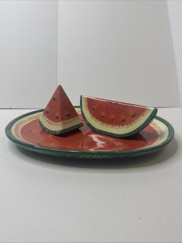 Watermelon Salt And Pepper Shaker With Tray Harry And David Vintage Summer Decor - 第 1/10 張圖片