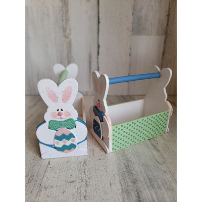 Wooden mini basket Easter bunny pastel set spring egg home decor
