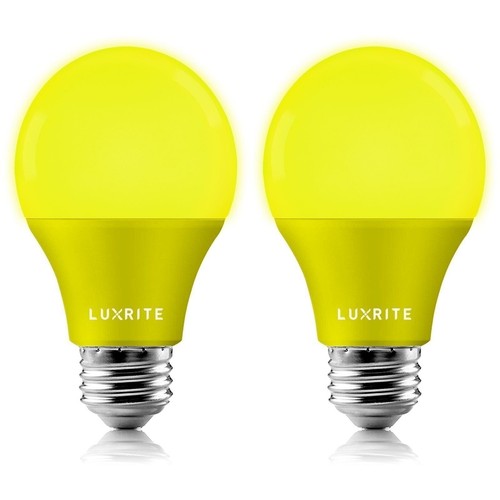 Luxrite A19 Yellow LED Bug Light Bulb 60W Equivalent UL Listed E26 Base 2-Pack