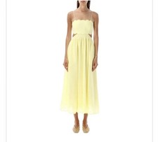 Zimmermann Yellow Linen Cotton Scallop Beaded Cut Out Long Dress Square Neck 0P