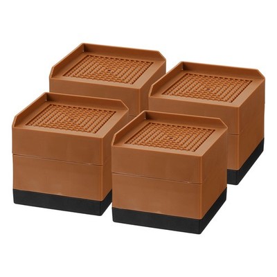 4Pcs Bed Risers Square Heavy Duty Stackable Lift Block to 1.9'' & 3.2'' Brown
