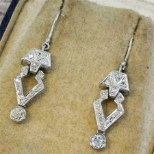 Art Deco Vintage Style 3.45Ct Lab Created Diamond 14K White Gold Finish Earrings