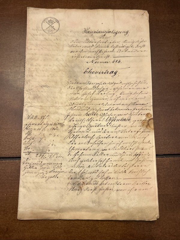 1866 German Handwritten Document With Revenue Stamps