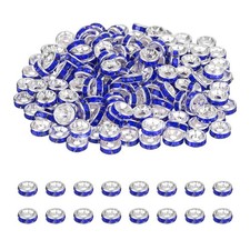 6mm Rondelle Spacer Bead, 200 Pcs Rhinestone Loose Bead, Silver/Dark Blue