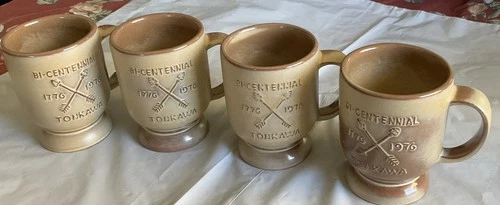 Vintage Frankoma Pottery C2 Mug Pedestal mug Set of 4 bicenteenial Tonkawa