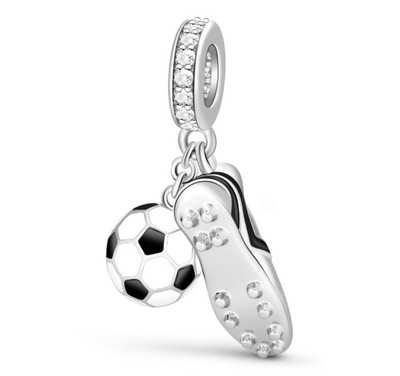 Fußball Ball & Schuhe Charm Perle für Armband S925 Sterling Silber Anhänger